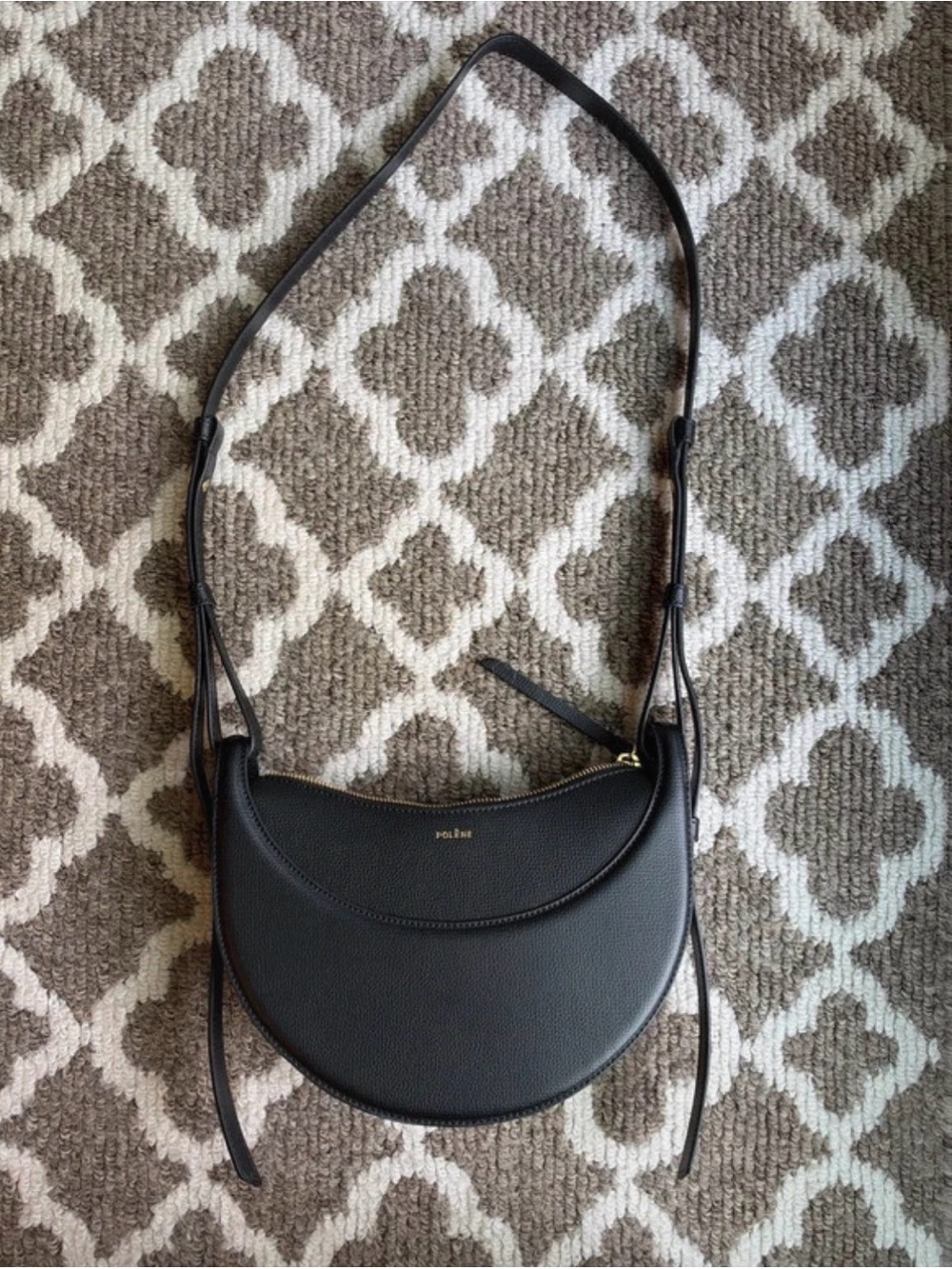 Polene Black Leather Crescent Crossbody Bag